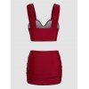 Maillot de Bain Tankini à Taille Haute en Couleur Unie à Armature - Rouge foncé M