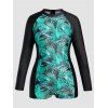 Plus Size Tropical Leaf Print Vacation One-piece Swimsuit Padded Zipper Long Sleeve Modest Swimwear - multicolor 4XL