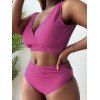 Plus Size Bikini Swimsuit Plain Color Textured Padded Surplice Swimwear Tummy Control Vacation Bathing Suit - LIGHT PINK 4XL