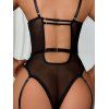See Thru Lace Embroidery Lip Pattern Scalloped Cut Out Bowknot Garter Underwire Lingeries - BLACK 2XL