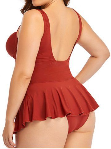 Plus Size Plain Color Underwire One-piece Swimsuit Ruched Swim Dress