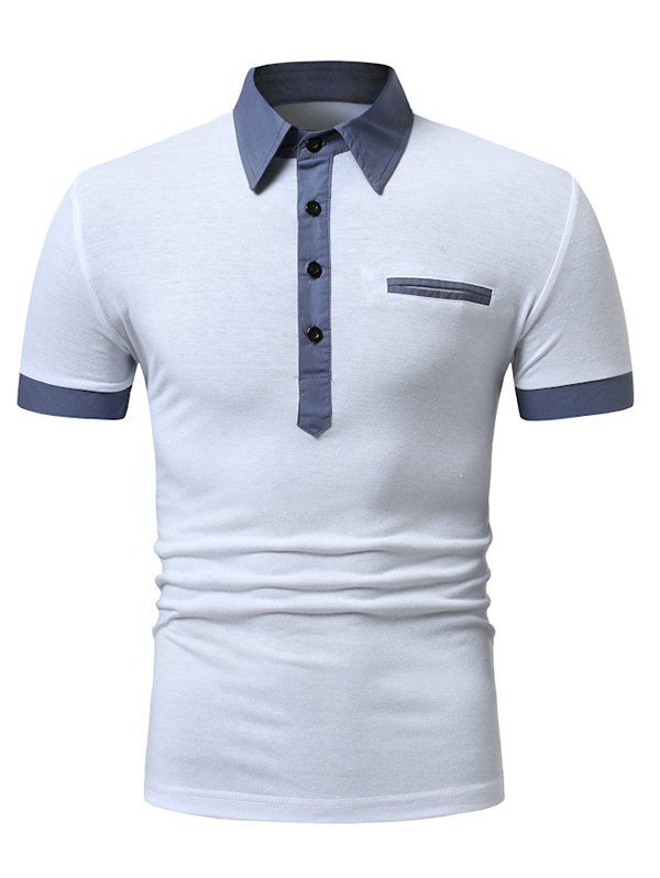 Half Button Short Sleeve T-shirt Colorblock Turndown Collar Casual Tee - multicolor L