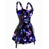 Jellyfish Print Dress Zip Up Lace Up Adjustable Strap High Waisted A Line Mini Dress - multicolor XXL