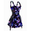 Gothic Dress Skull Butterfly Print Zip Up Lace Up Adjustable Strap High Waisted A Line Mini Dress