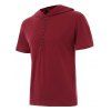 T-shirt à Capuche Décontracté en Couleur Unie Demi-Bouton à Manches Courtes - Rouge foncé XL