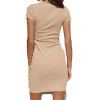 Plain Color Dress Round Neck Tied Overlay Short Sleeve Shift Mini Dress - LIGHT COFFEE 2XL