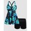 Ensemble de Bikini de Bain Tankini Croisé Modeste Torsadé à Imprimé Feuille Tropicale et Fleur - multicolor A L