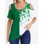 T-shirt Croisé en Blocs de Couleurs à Imprimé Feuille Manches Courtes à Col V - Vert XXL