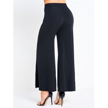 Solid Color High Slit Wide Leg Pants Buckle Straps Long Loose Pants