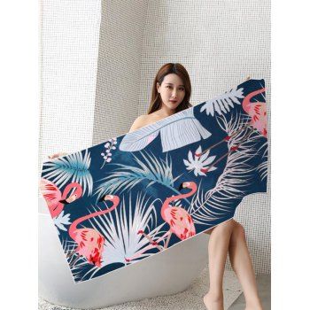 

Flamingo Leaf Print Quick-dry Square Beach Towel, Multicolor