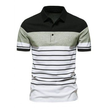 

Colorblock Stripe Print A Quarter Button T-shirt Short Sleeve Turndown Collar Sport Casual Tee, Multicolor