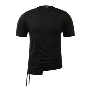 

Solid Color Cinched Short Sleeve T-shirt Irregular Hem Round Neck Casual Tee, Black