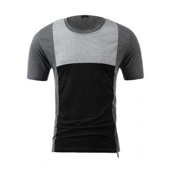 

Colorblock Panel Short Sleeve T-shirt Zipper Detail Round Neck Casual Tee, Multicolor