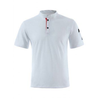 

Contrasting Letter Print Short Sleeve T-shirt A Quarter Button Casual Tee, White