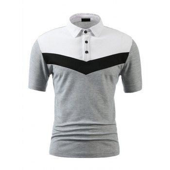 

Colorblock Panel Short Sleeve T-shirt A Quarter Button Turndown Collar Sport Tee, Multicolor