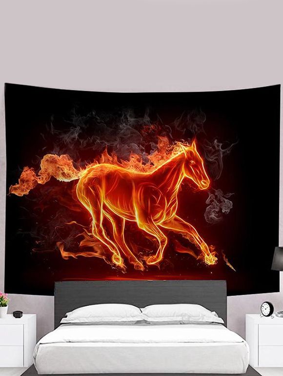 Tapisserie Art Décoration Pendante à Imprimé Cheval en Feu - Orange 95 CM X 73 CM
