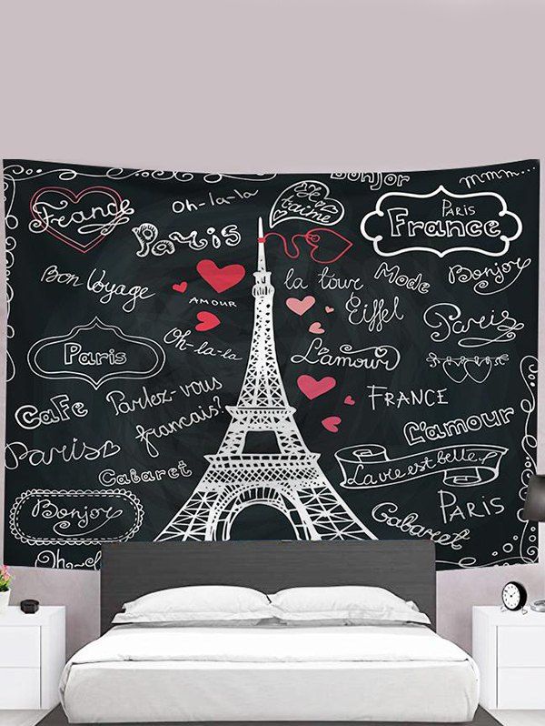 Tower Letter Heart Print Tapestry Hanging Wall Home Decor - multicolor 95 CM X 73 CM