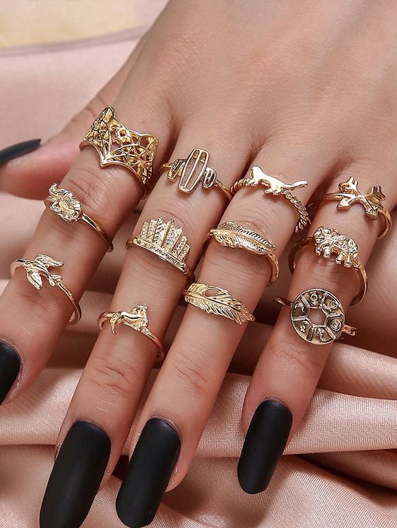 12 Pièces Ensemble de Bague Rétro Animal - d'or 