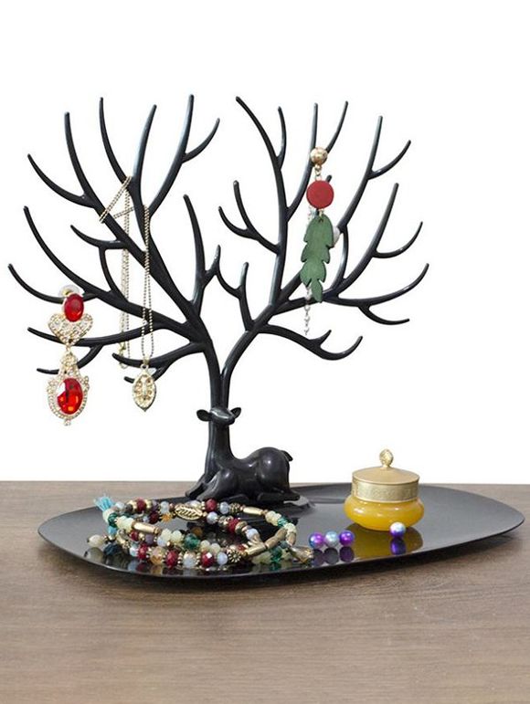 Présentoir de Bijoux en Forme de Wapiti Motif Arbre - Noir 25 CM * 14.5 CM * 22.5 CM