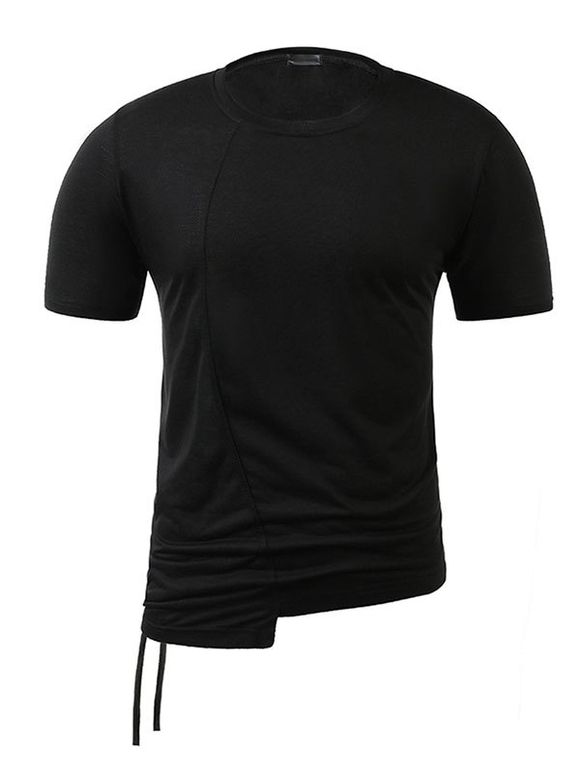 T-shirt Décontracté en Couleur Unie Ourlet Irrégulier Manches Courtes à Col Rond - Noir XL