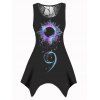 Sun Moon Star Print Tank Top Lace Panel Asymmetrical Hem Casual Tank Top - BLACK M
