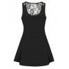 Sun Moon Star Print Tank Top Lace Panel Asymmetrical Hem Casual Tank Top - BLACK XL