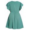 Plus Size Dress Ruffle Swiss Dots Surplice Plunging Neck High Waisted A Line Mini Dress - LIGHT GREEN 2XL