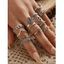 12 Pièces Ensemble de Bague Cœur Géométrique Aile - Argent 