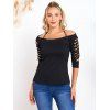 Cut Out Lace Up Half Sleeve Top Open Shoulder Casual Top - BLACK XXL