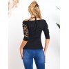 Cut Out Lace Up Half Sleeve Top Open Shoulder Casual Top - BLACK XXL