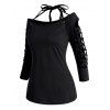 Cut Out Lace Up Half Sleeve Top Open Shoulder Casual Top - BLACK XXL