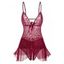 Ensemble de Lingerie Une-Pièce à Bretelle Réglable Fleur en Dentelle en Maille Transparente - Rouge foncé ONE SIZE