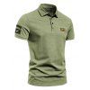 Short Sleeve Letter Appliques T-shirt A Quarter Button Turndown Collar Sport Tee - LIGHT GREEN XXXL