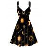 Celestial Sun Moon Star Print Dress O Ring V Neck Sleeveless Cami Dress