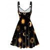 Celestial Sun Moon Star Print Dress O Ring V Neck Sleeveless Cami Dress - BLACK S