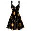 Robe à Bretelle à Imprimé Etoile Lune et Soleil sans Manches Anneau O à Col V - Noir L