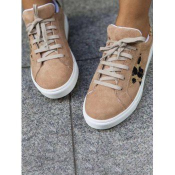 

Leopard Print Star Lace Up Flat Platform Casual Outdoor Shoes, Tan