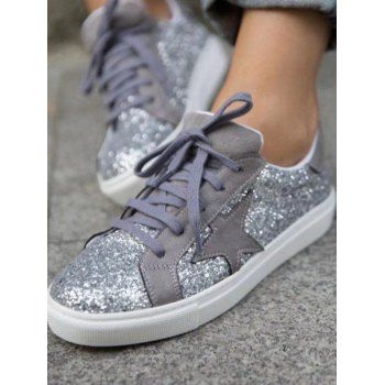 

Leopard Print Star Lace Up Flat Platform Casual Outdoor Shoes, Gray