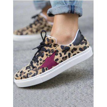 

Leopard Print Star Lace Up Flat Platform Casual Outdoor Shoes