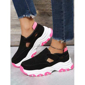 

Colorblock Slip On Thick Platform Cut Out Casual Outdoor Shoes, Pink