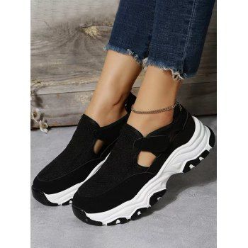 

Colorblock Slip On Thick Platform Cut Out Casual Outdoor Shoes, Black