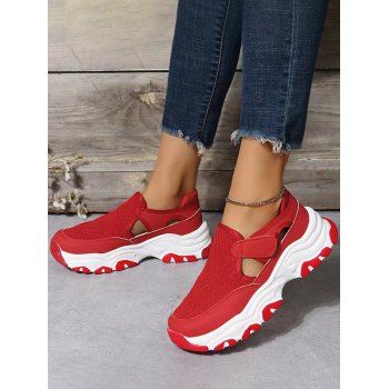 

Colorblock Slip On Thick Platform Cut Out Casual Outdoor Shoes, Red