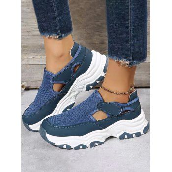 

Colorblock Slip On Thick Platform Cut Out Casual Outdoor Shoes, Deep blue