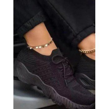 

Plain Color Lace Up Thick Platform Breathable Casual Outdoor Shoes, Black