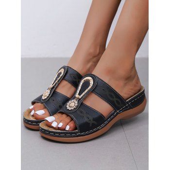 

Printed Rhinestone Flower Slip On Outdoor Slippers, Black