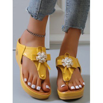 

Flower Bowknot Thick Platform Flip Flops Outdoor Sandals, Yellow