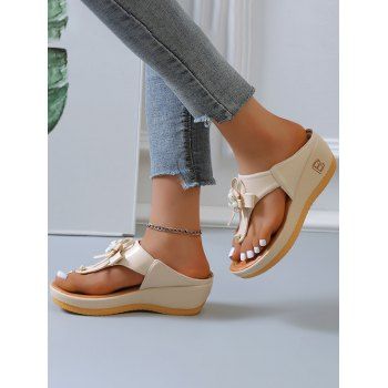 

Flower Bowknot Thick Platform Flip Flops Outdoor Sandals, White