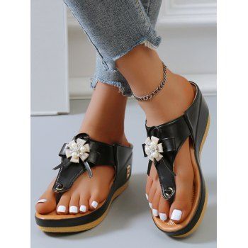 

Flower Bowknot Thick Platform Flip Flops Outdoor Sandals, Black