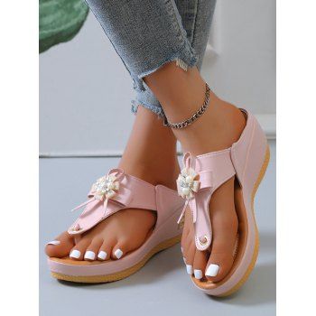 

Flower Bowknot Thick Platform Flip Flops Outdoor Sandals, Pink