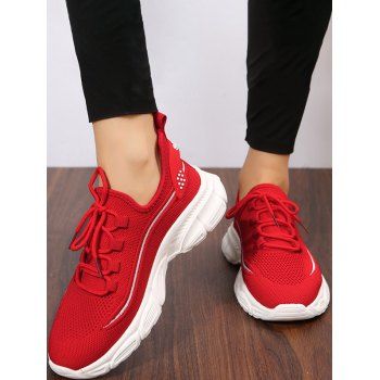 

Lace Up Thick Platform Breathable Outdoor Sports Shoes, Red